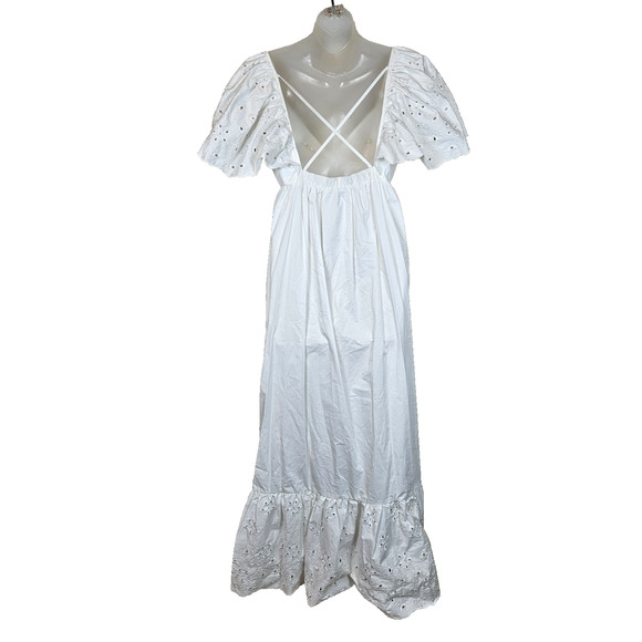 En Saison Barnette Maxi Dress Eyelet Lace Flutter Sundress Cottage Boho White S - Picture 4 of 16